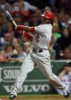 Erick Aybar gets a base hit.JPG