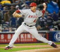 Brian Fuentes delivers in the rain in New York in game 2 of the 2009 NLCS.JPG