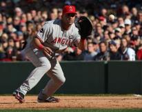 Kendry Morales fields a ground ball to first base during the 2009 NLDS.JPG