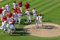 team celebrates clinching playoff spot 2007 at the mound.jpg